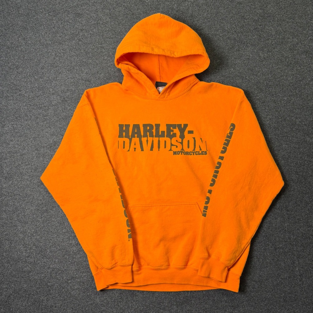 Harley Davidson Hoodie Mens L Orange Twin Cities Graphic Biker Sweatshirt